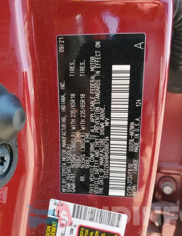 5TDZZRAH6MS086794 Photo# 13