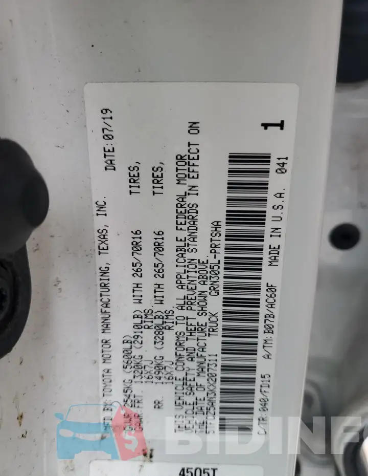 5TFCZ5AN3KX207311 Photo# 12
