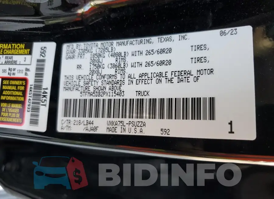5TFMA5DB2PX115403 Photo# 12