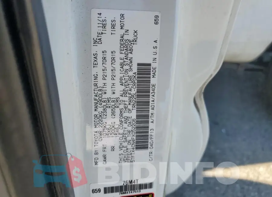 5TFTX4CN4FX052206 Photo# 12