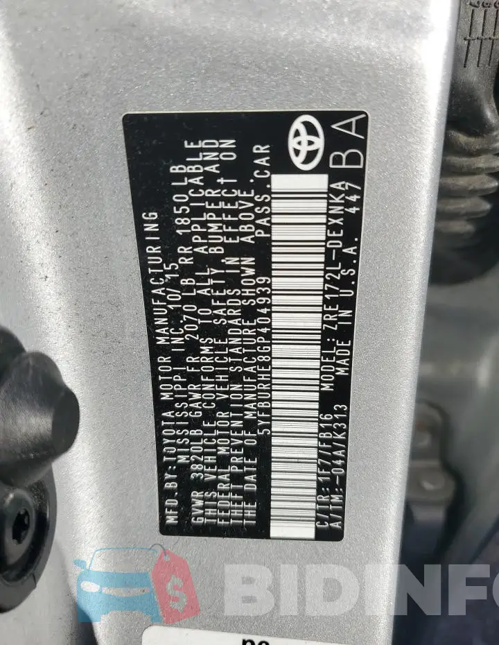 5YFBURHE8GP404939 Photo# 12