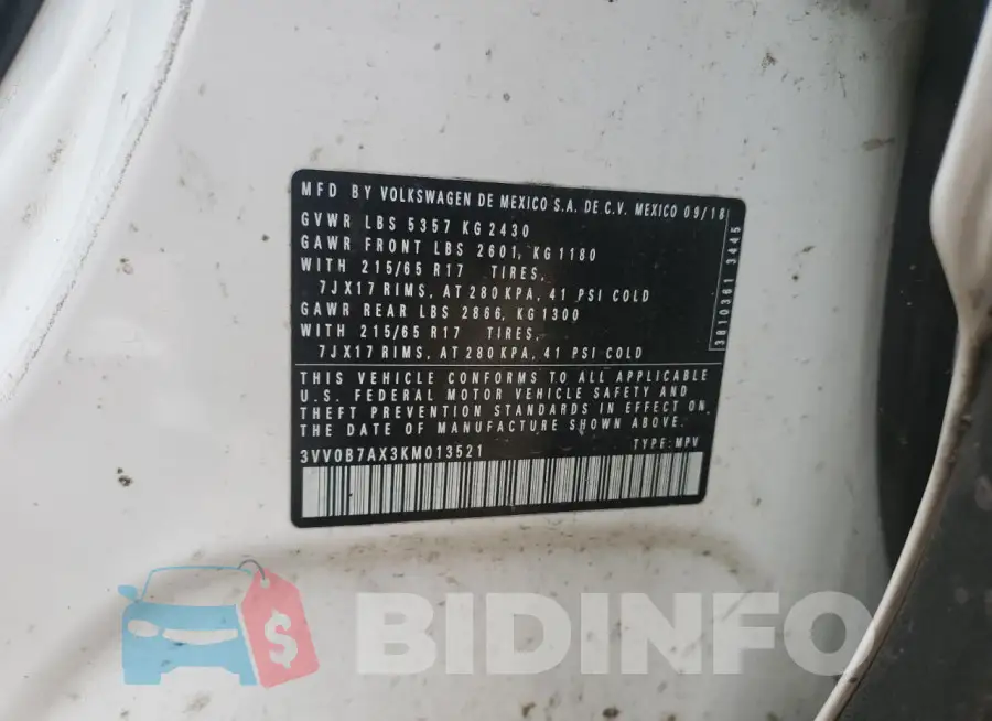 3VV0B7AX3KM013521 Photo# 13