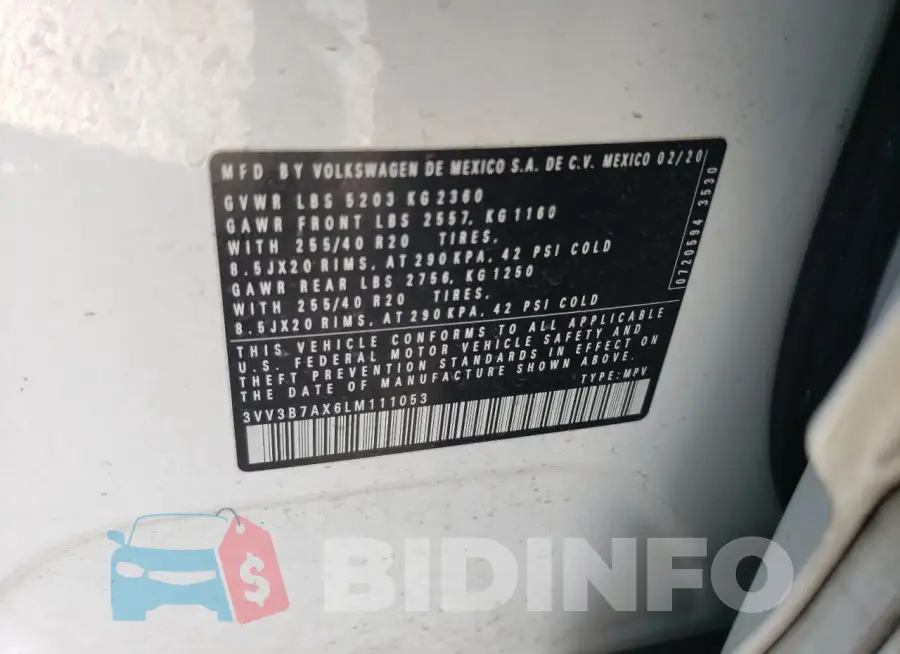3VV3B7AX6LM111053 Photo# 13