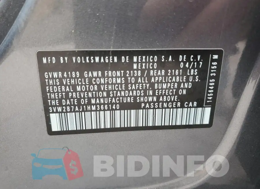 3VW2B7AJ1HM366140 Photo# 12