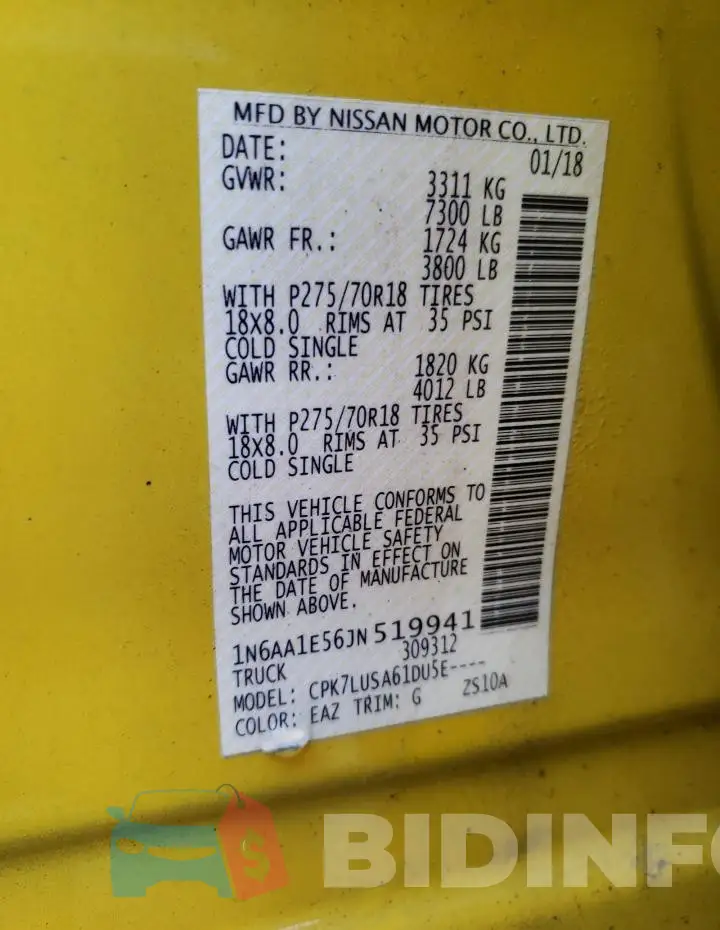 1N6AA1E56JN519941 Photo# 12