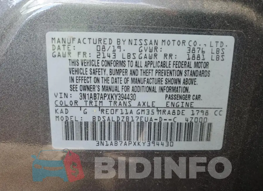 3N1AB7APXKY394430 Photo# 12