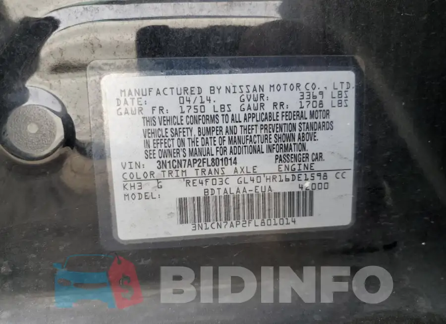 3N1CN7AP2FL801014 Photo# 13