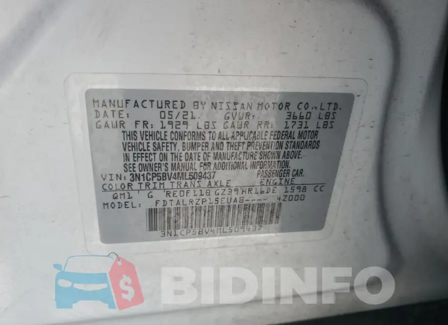 3N1CP5BV4ML509437 Photo# 12