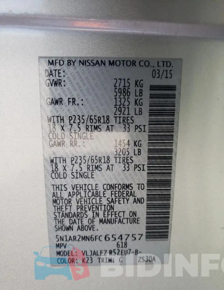 5N1AR2MN6FC654757 Photo# 13