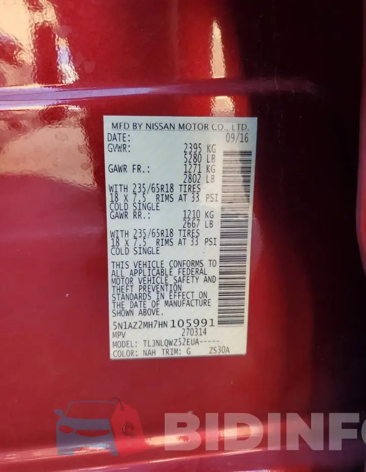 5N1AZ2MH7HN105991 Photo# 13