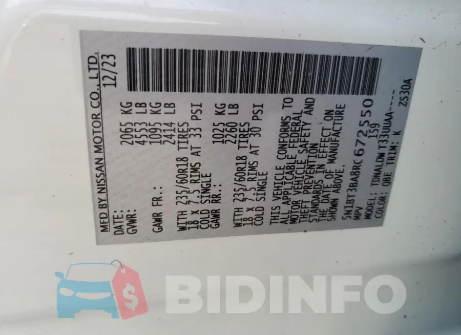 5N1BT3BA8RC672550 Photo# 13