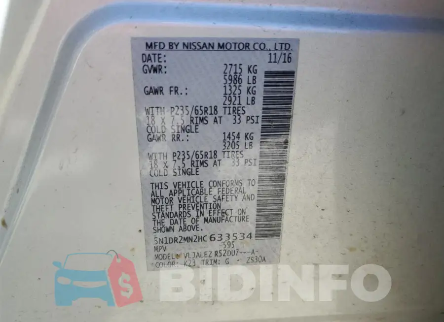 5N1DR2MN2HC633534 Photo# 13