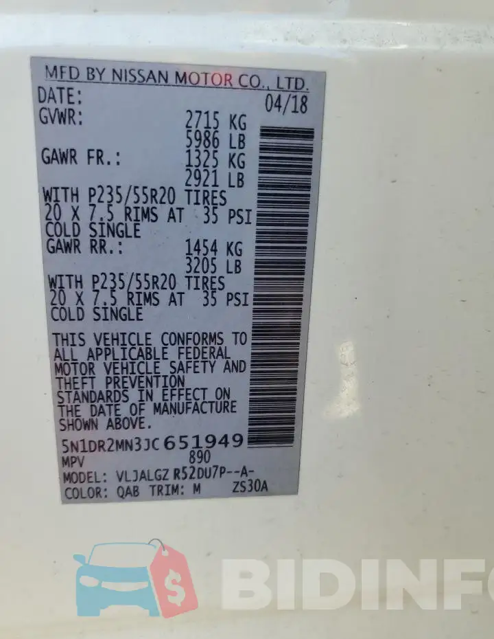 5N1DR2MN3JC651949 Photo# 13