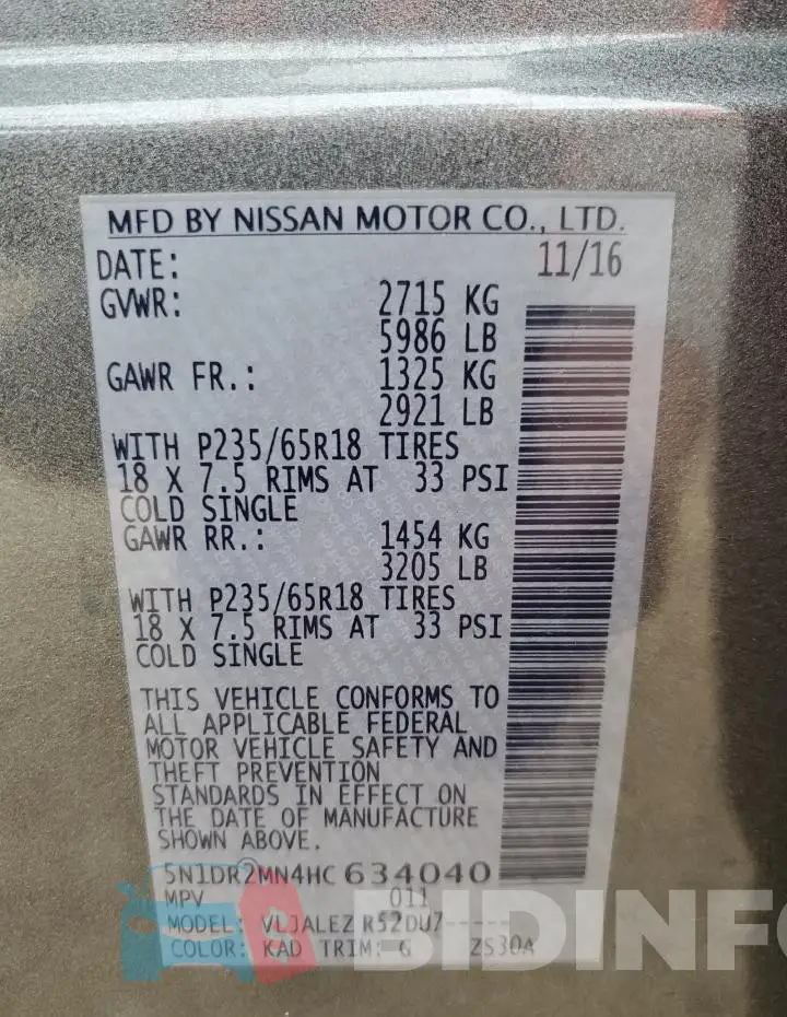 5N1DR2MN4HC634040 Photo# 13