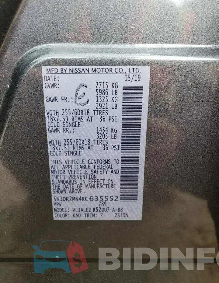 5N1DR2MN4KC635552 Photo# 13