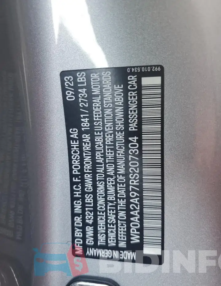 WP0AA2A97RS207304 Photo# 13