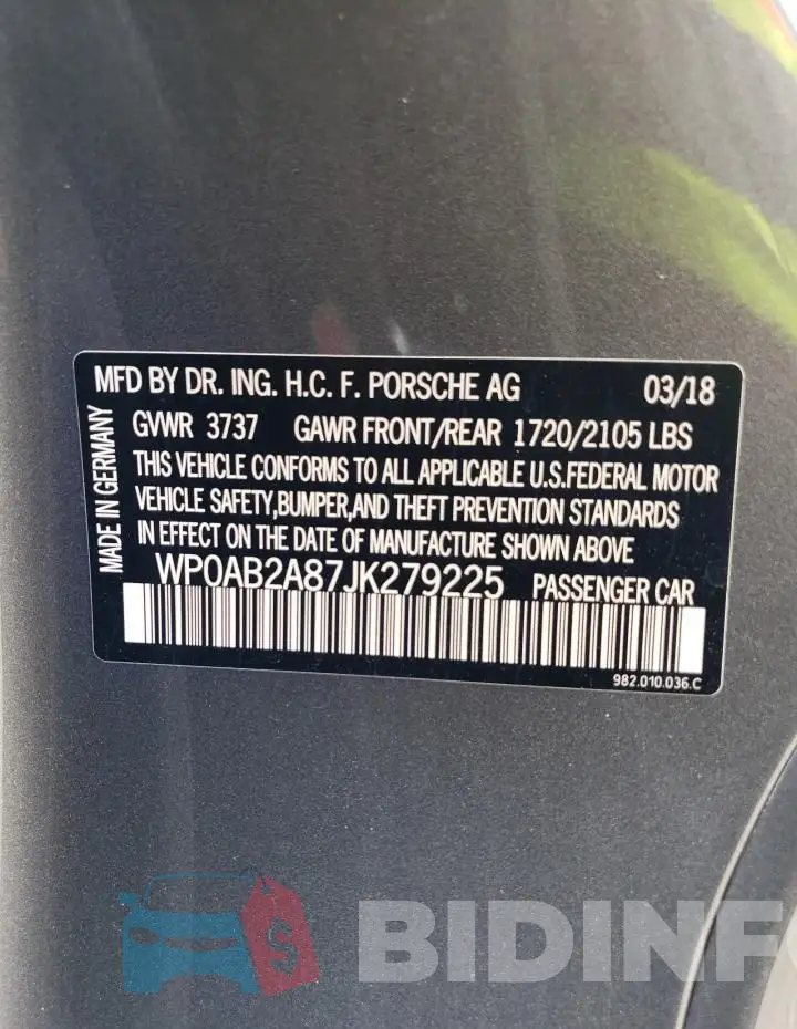 WP0AB2A87JK279225 Photo# 12