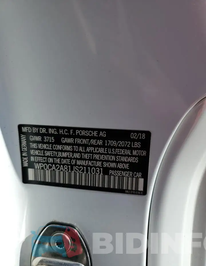 WP0CA2A81JS211031 Photo# 13