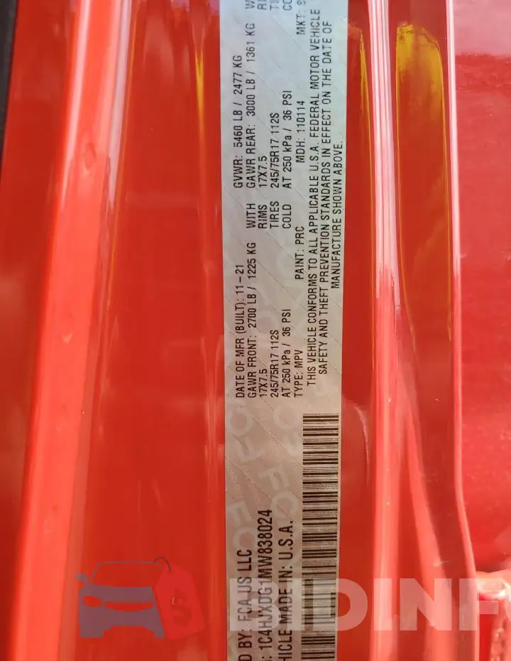 1C4HJXDG1MW838024 Photo# 13