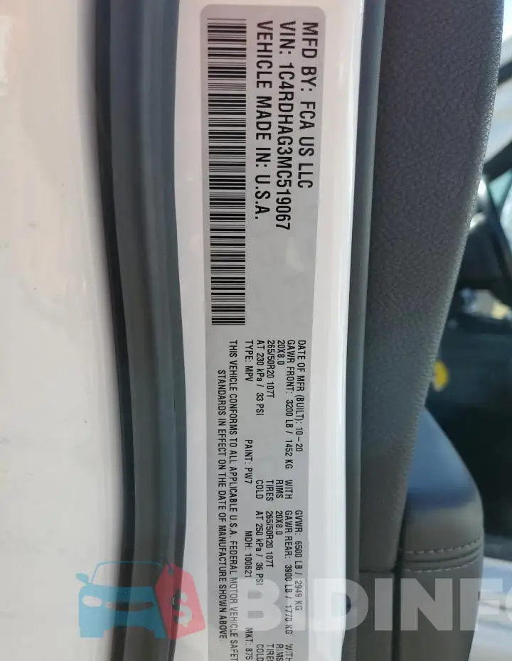 1C4RDHAG3MC519067 Photo# 13