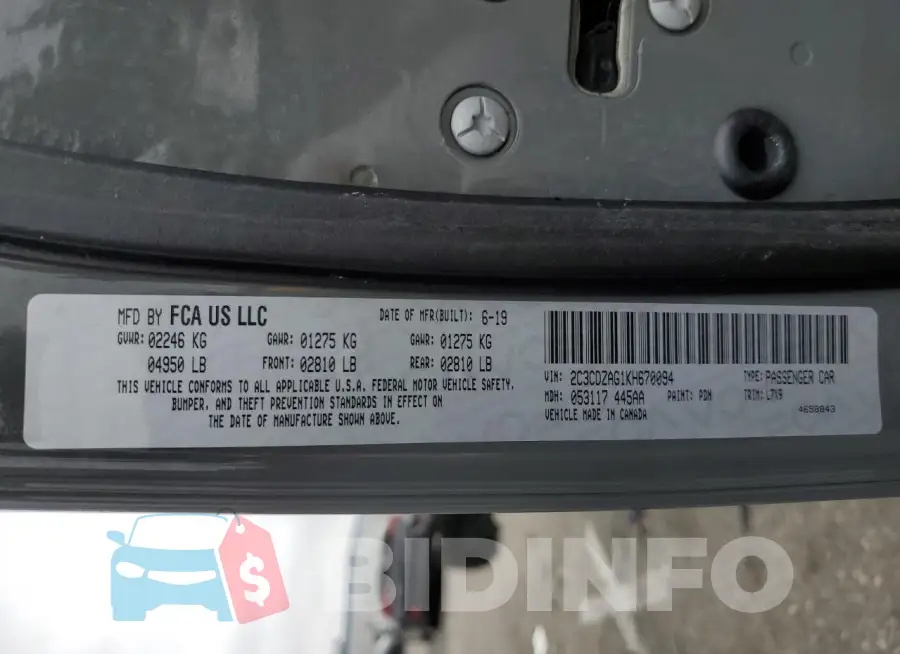 2C3CDZAG1KH670094 Photo# 12