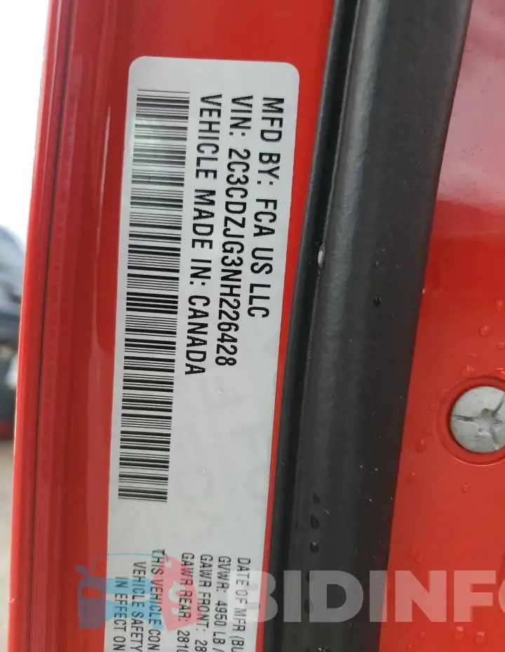 2C3CDZJG3NH226428 Photo# 13