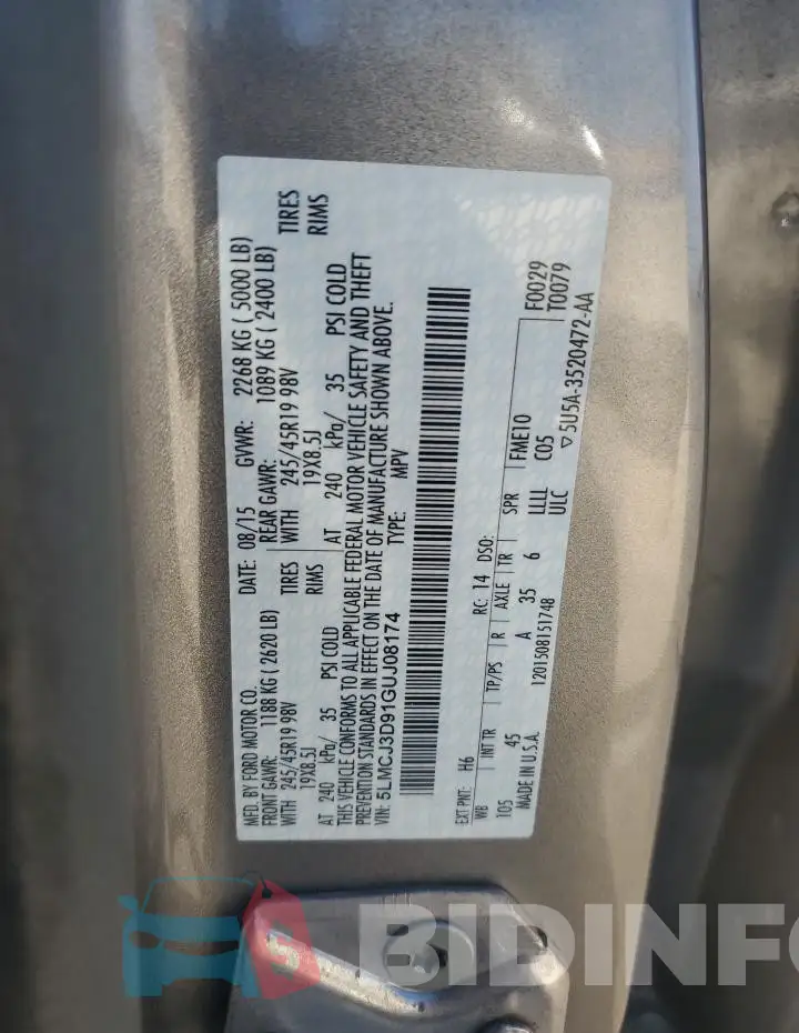 5LMCJ3D91GUJ08174 Photo# 13