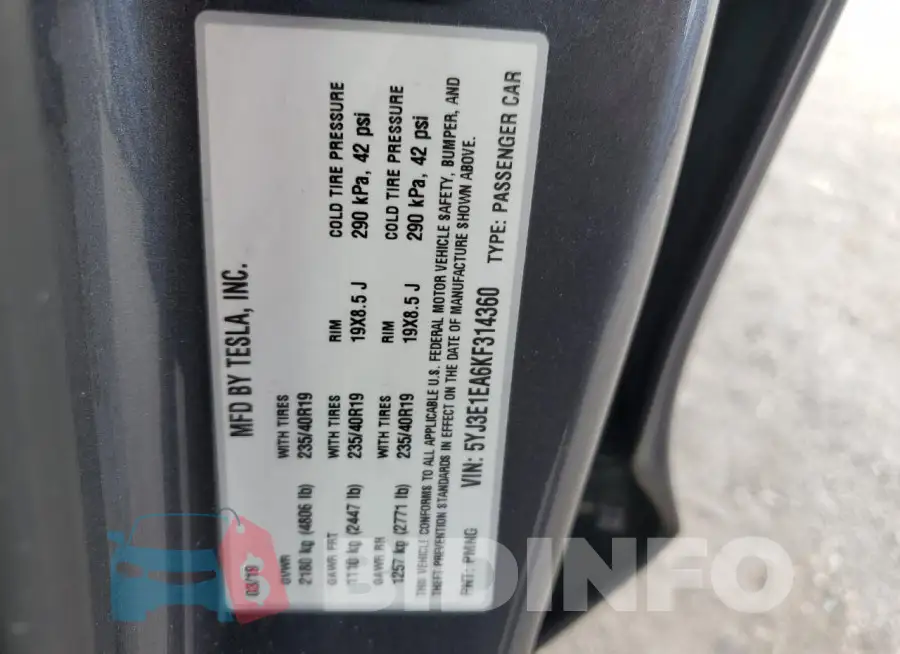 5YJ3E1EA6KF314360 Photo# 12