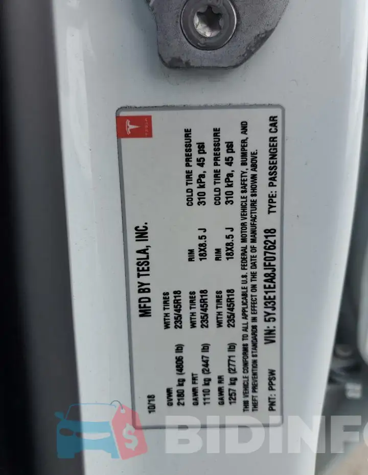 5YJ3E1EA8JF076218 Photo# 12