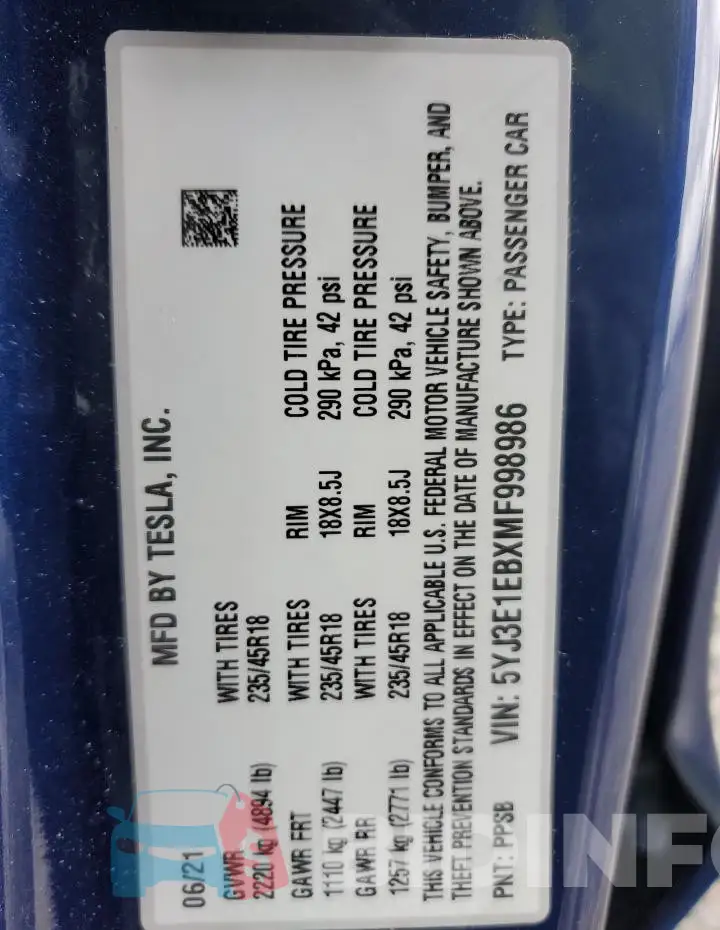 5YJ3E1EBXMF998986 Photo# 12