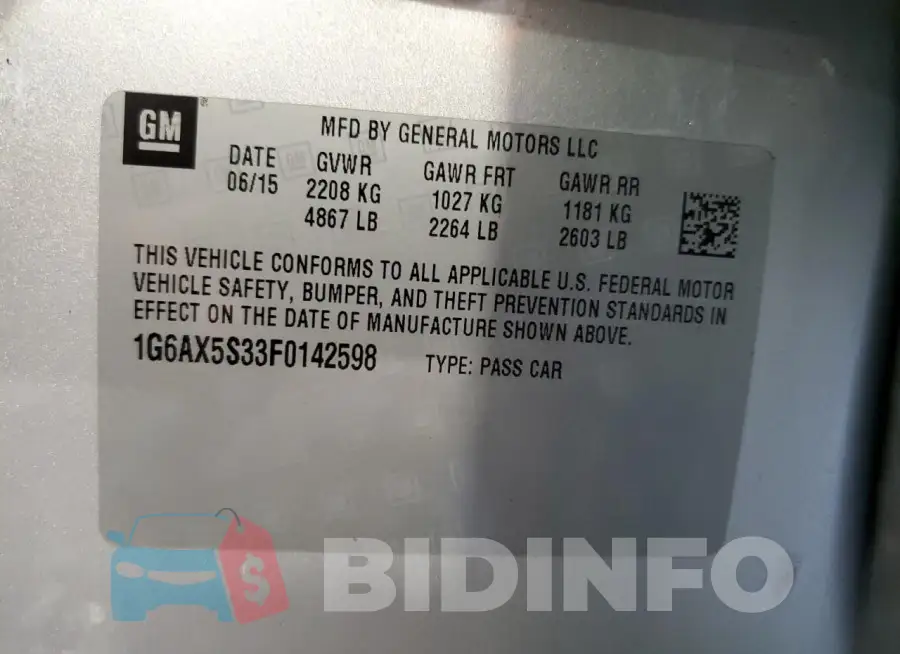 1G6AX5S33F0142598 Photo# 12