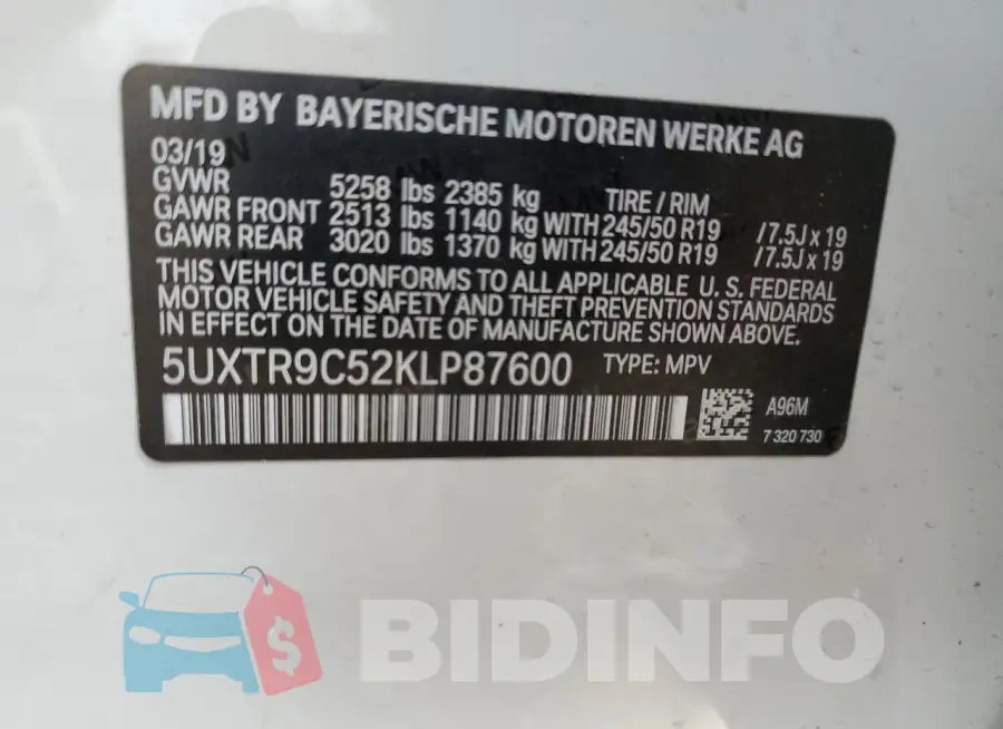 5UXTR9C52KLP87600 Photo# 13