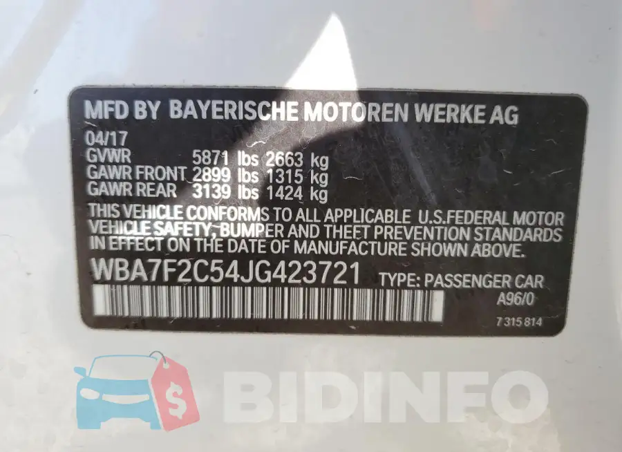 WBA7F2C54JG423721 Photo# 12