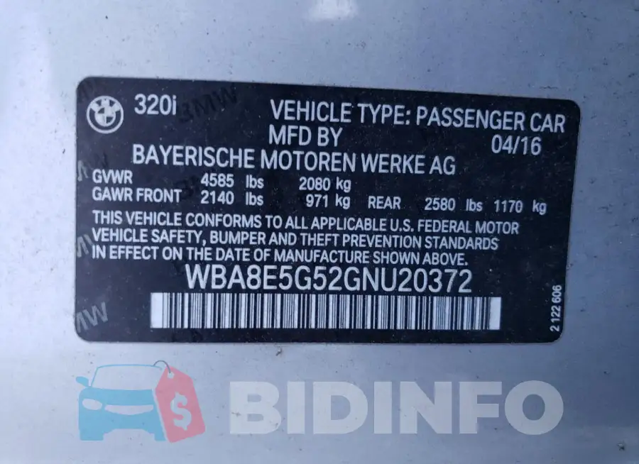 WBA8E5G52GNU20372 Photo# 12