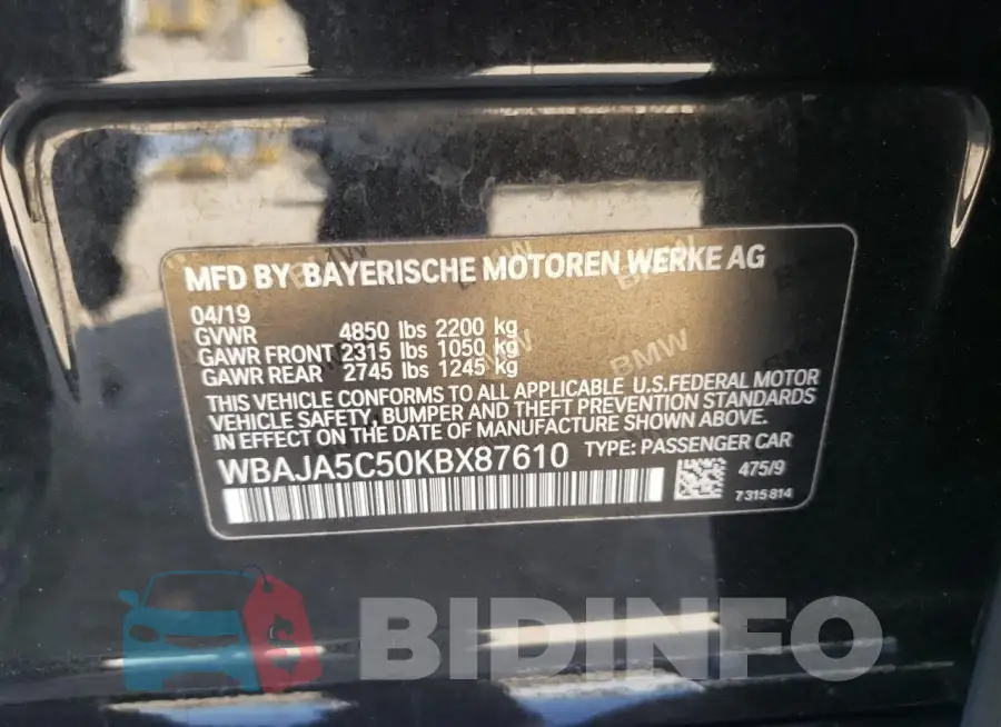 WBAJA5C50KBX87610 Photo# 13