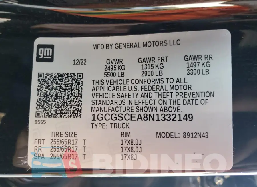1GCGSCEA8N1332149 Photo# 12