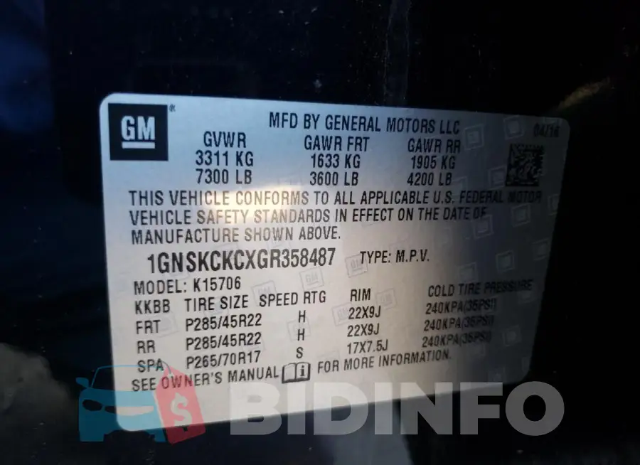 1GNSKCKCXGR358487 Photo# 13