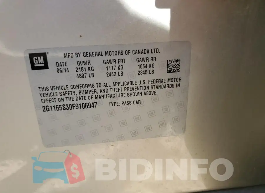 2G1165S30F9106947 Photo# 12