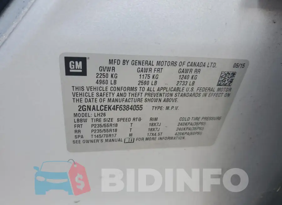 2GNALCEK4F6384055 Photo# 13
