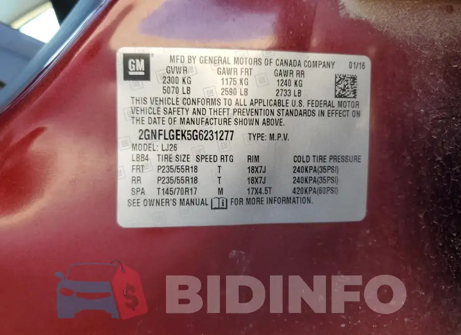 2GNFLGEK5G6231277 Photo# 13