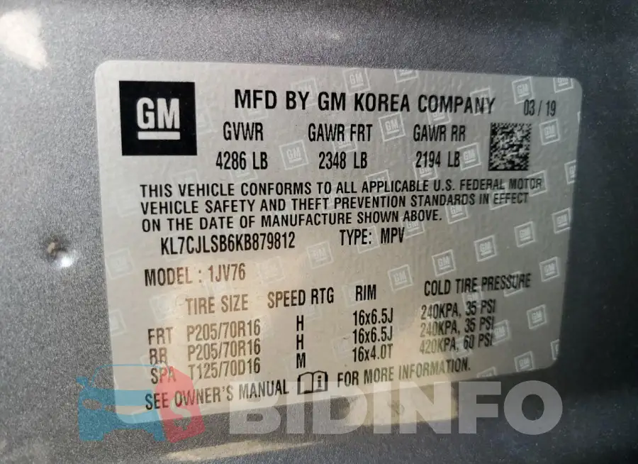 KL7CJLSB6KB879812 Photo# 13
