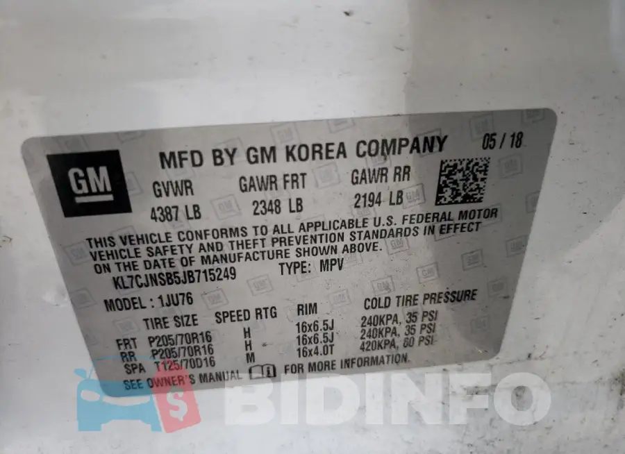 KL7CJNSB5JB715249 Photo# 13