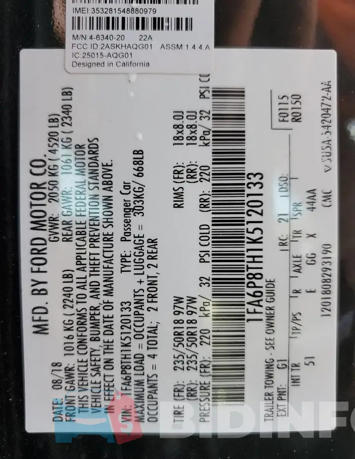 1FA6P8TH1K5120133 Photo# 13