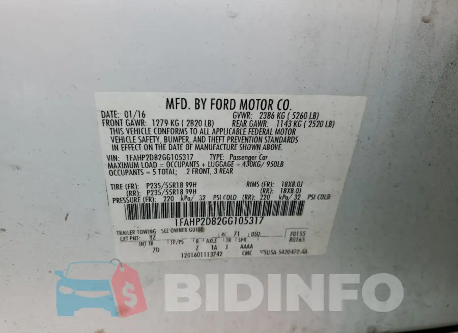 1FAHP2D82GG105317 Photo# 12