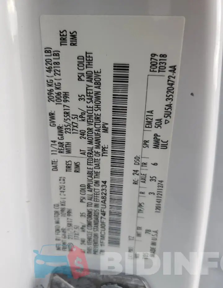 1FMCU0F74FUA82334 Photo# 13