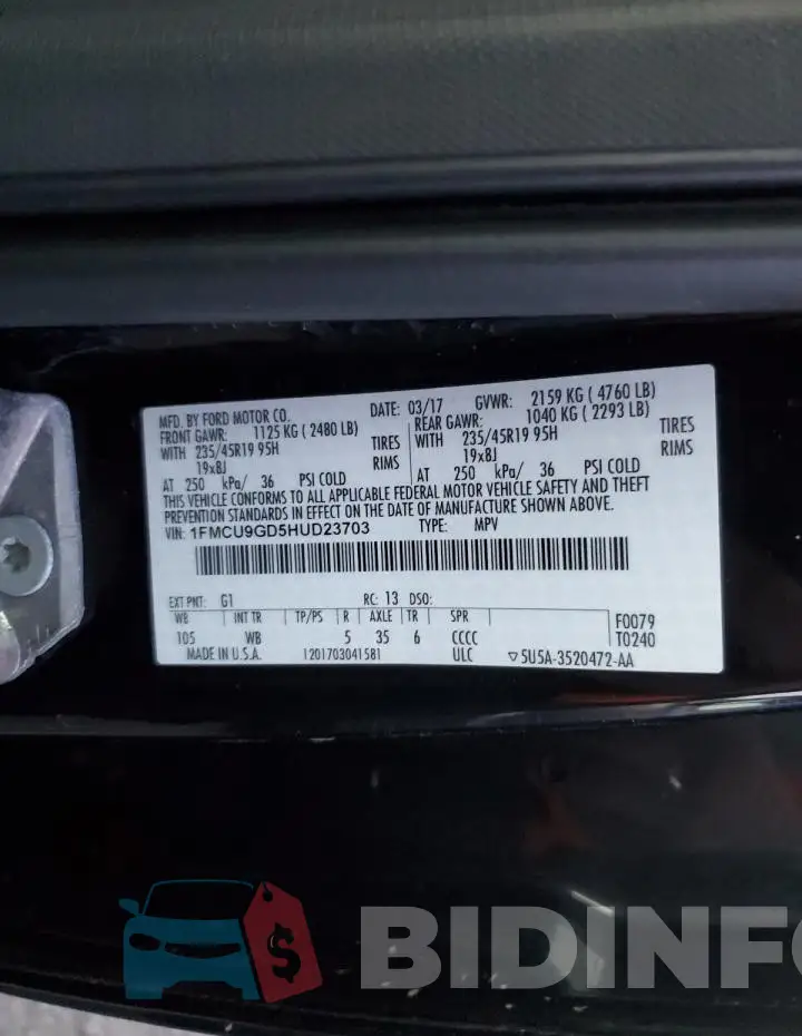 1FMCU9GD5HUD23703 Photo# 13