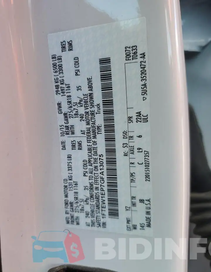 1FTEW1EP7GFA13075 Photo# 12