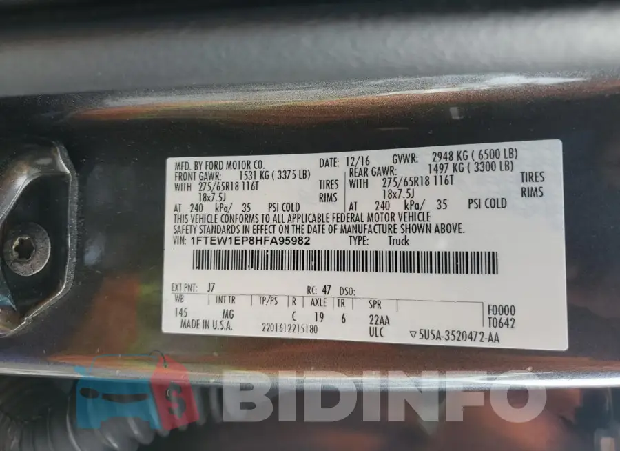 1FTEW1EP8HFA95982 Photo# 12