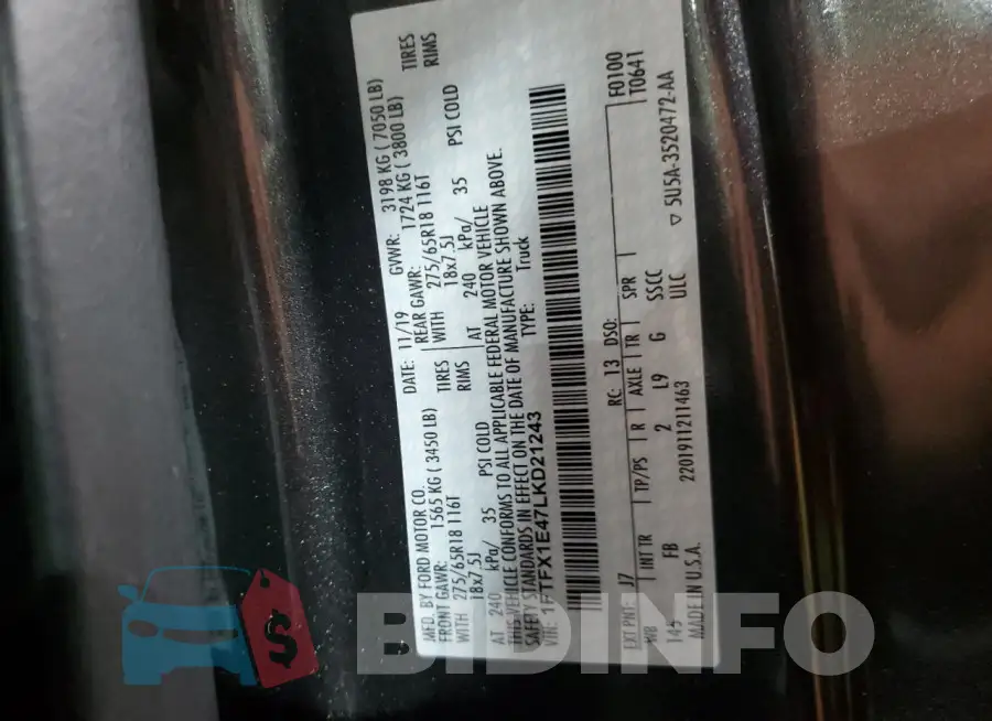 1FTFX1E47LKD21243 Photo# 12