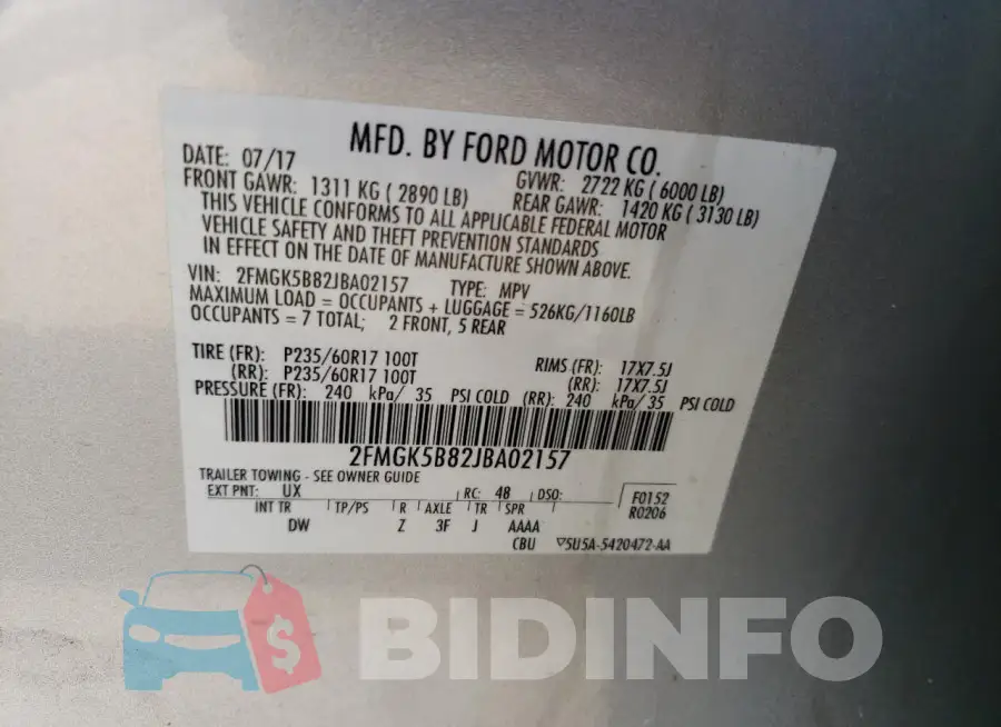 2FMGK5B82JBA02157 Photo# 13
